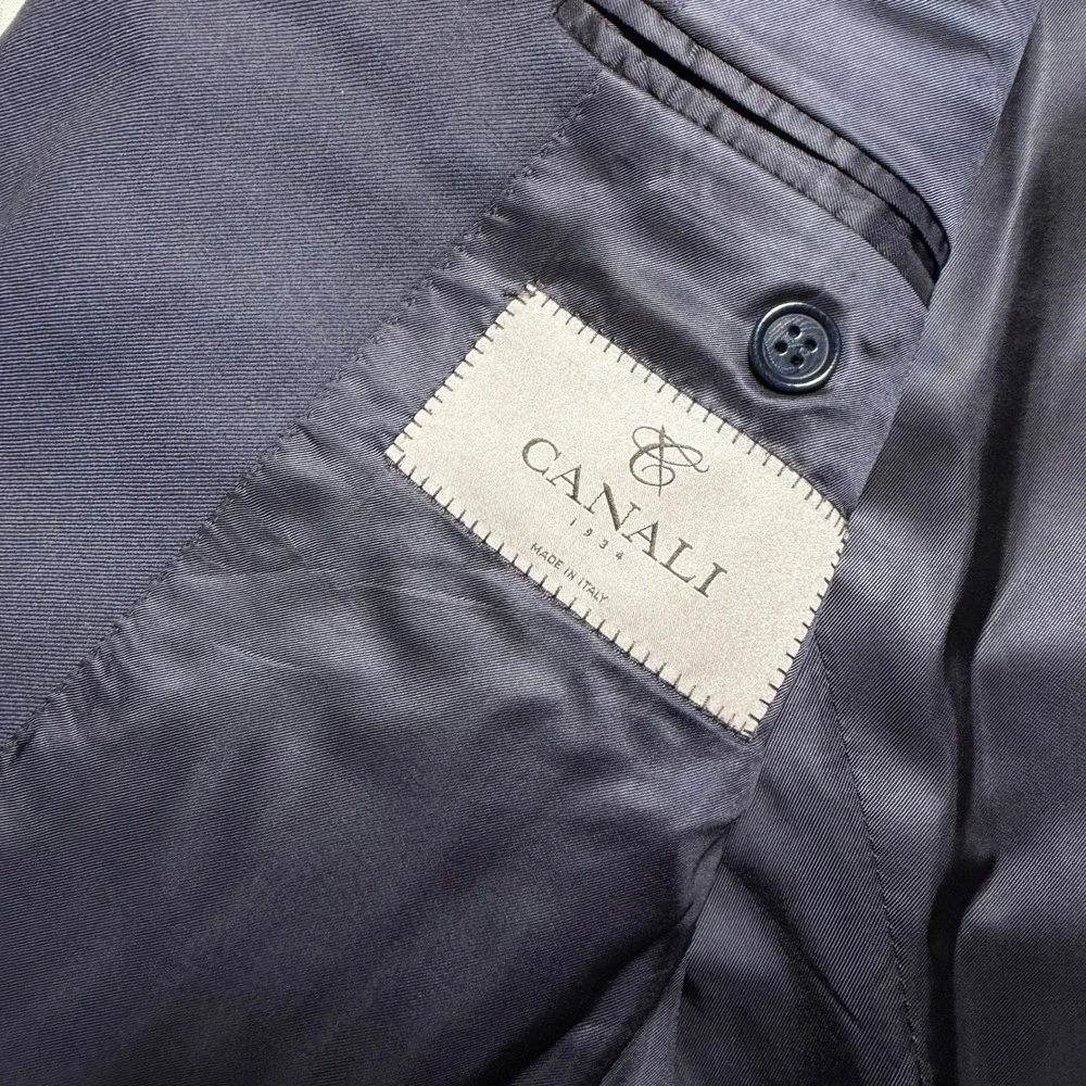 Canali Suit Men 44 - 37x33 Navy Blue Solid LS 2-Button Wool Italian Luxury
